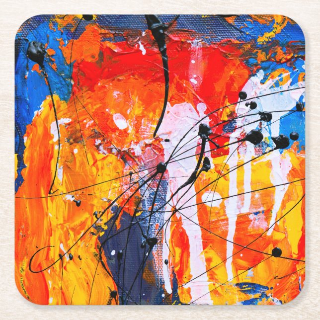 Farbenfrohe Fine Art Abstraktes Ölgemälde Rechteckiger Pappuntersetzer (Vorderseite)