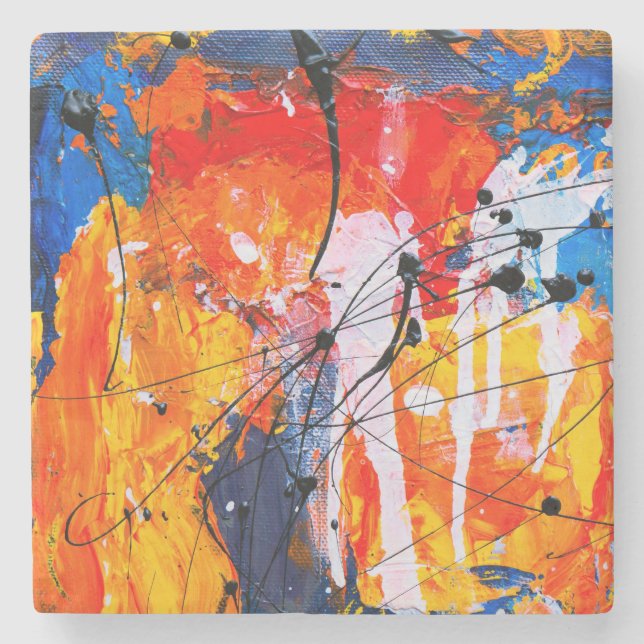 Farbenfrohe Fine Art Abstraktes Ölgemälde Steinuntersetzer (Vorderseite)