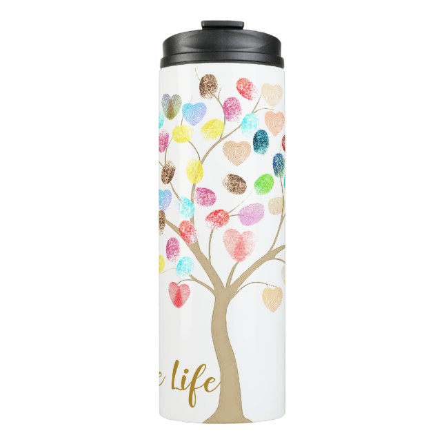 Farbenfrohe Fingerabdruckbaum "Celebrate Life" Her Thermosbecher (Vorderseite)