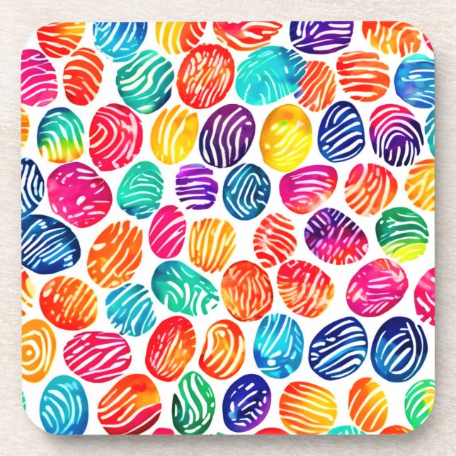 Farbenfrohe Fingerabdruckkunst Getränkeuntersetzer (Vorderseite)
