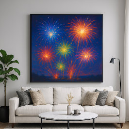 Farbenfrohe Fireworks-Anzeige - Pastellfarben-Mals Poster