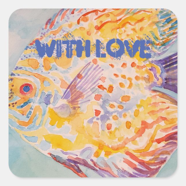 Farbenfrohe Fisch-Meeresmuster Aquarellaufkleber Quadratischer Aufkleber (Vorderseite)