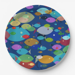 Farbenfrohe Fische Abstraktes Muster Blau Pappteller