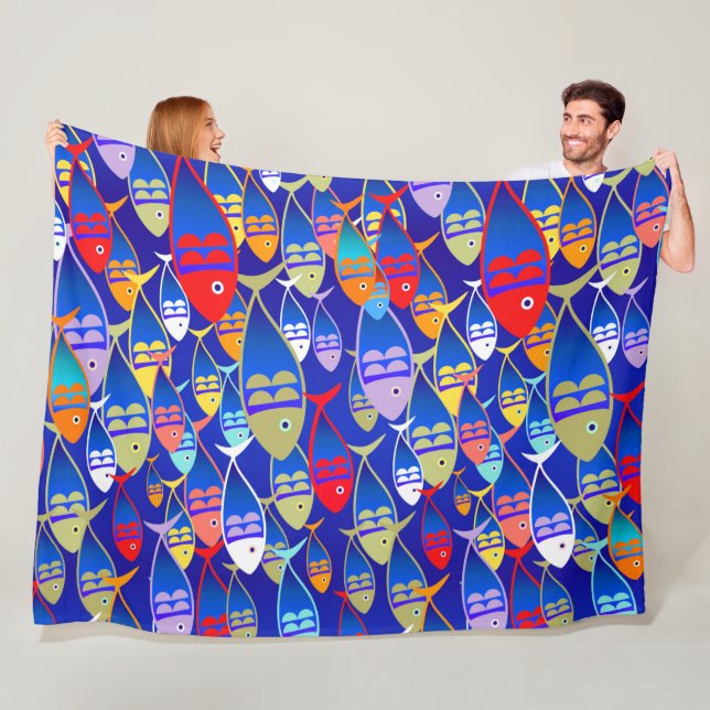 Farbenfrohe Fische Art Deco Design Fleecedecke (Beispiel)