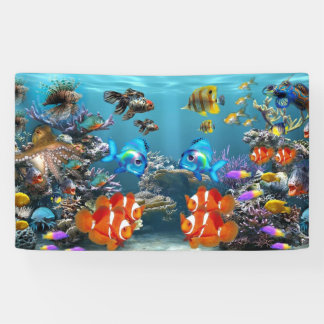 Farbenfrohe Fische und Coil Aquarium Banner