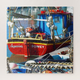 Farbenfrohe Fischerboote am Kai Puzzle