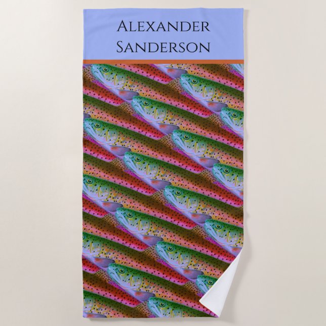 Farbenfrohe Fischfarbe Regenbogenforelle Strandtuch (Vorderseite)