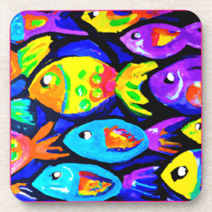 Farbenfrohe Fischmuster Kunst. Jetzt kaufen Getränkeuntersetzer