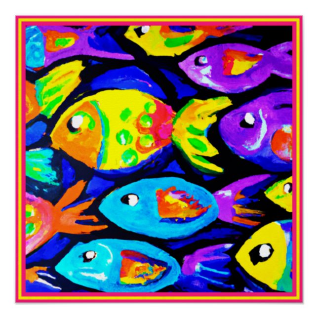 Farbenfrohe Fischmuster Kunst. Jetzt kaufen Poster (Vorderseite)