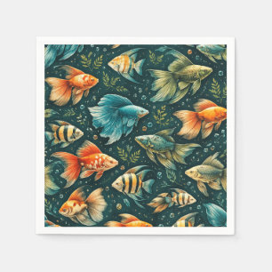 Farbenfrohe Fischmuster-Papier-Servietten =Ozean-D Serviette