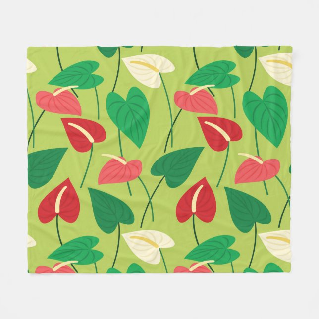 Farbenfrohe Flamingo-Blume Fleecedecke (Vorderseite (Horizontal))