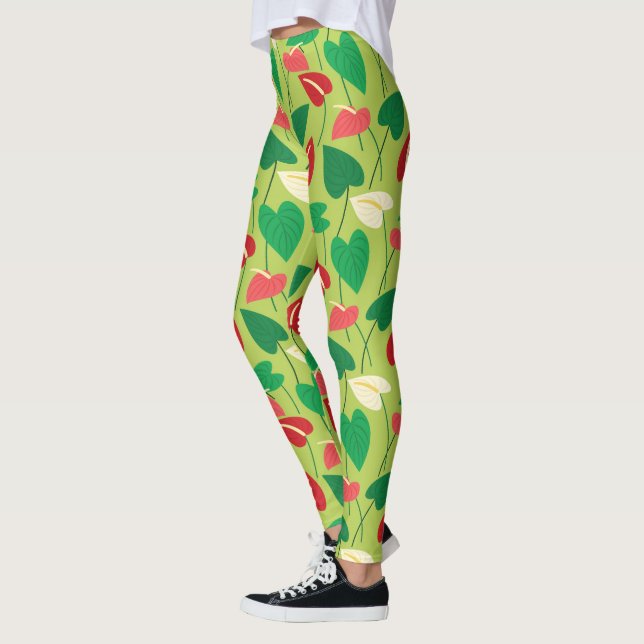 Farbenfrohe Flamingo-Blume Muster Leggings (Links)