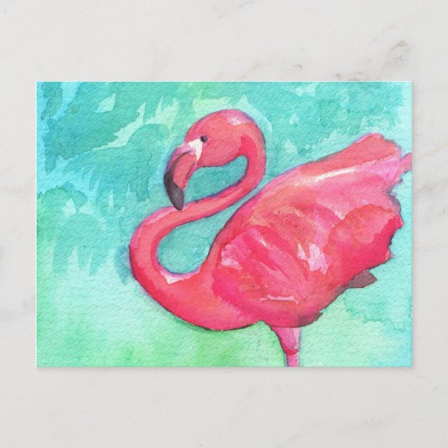 Farbenfrohe Flamingo-Malerkarte Postkarte (Vorderseite)