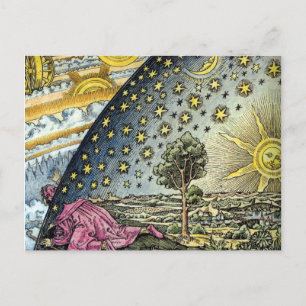 Farbenfrohe Flammarion Gravur von Sonne und Stern Postkarte