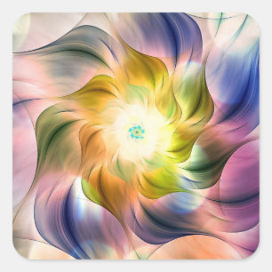 Farbenfrohe Flamme-Fraktal-Blume Quadratischer Aufkleber