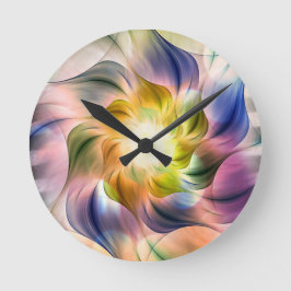 Farbenfrohe Flamme-Fraktal-Blume Runde Wanduhr