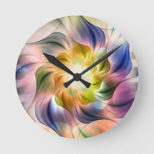Farbenfrohe Flamme-Fraktal-Blume Runde Wanduhr