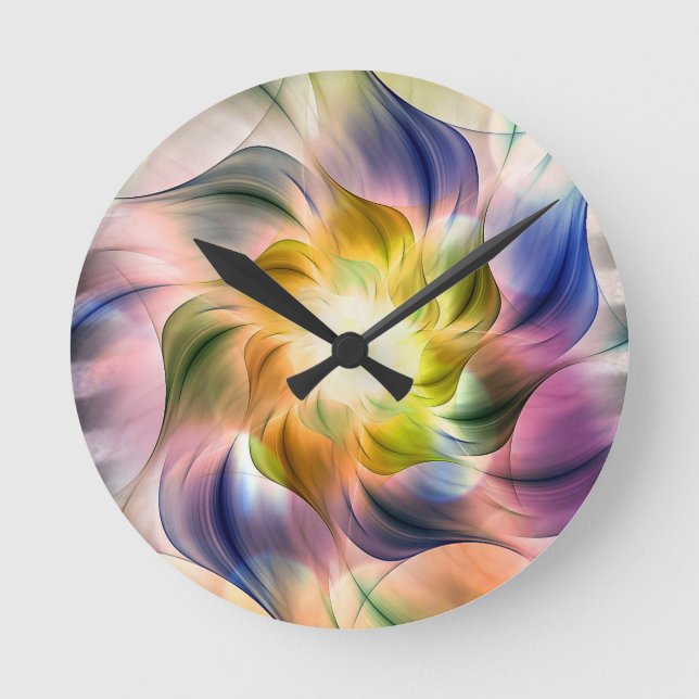 Farbenfrohe Flamme-Fraktal-Blume Runde Wanduhr (Vorderseite)