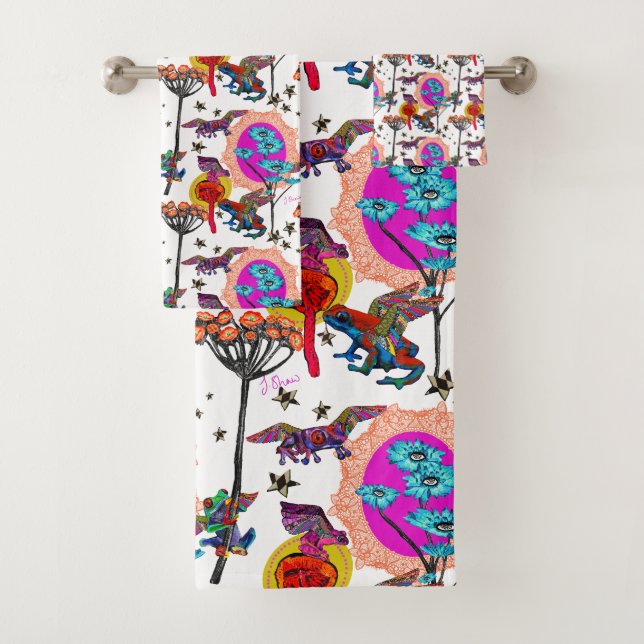 Farbenfrohe Fliegende Frösche Badhandtuch Set (Insitu)