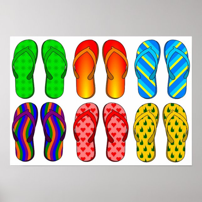 Farbenfrohe Flip Flops am Strand Poster (Vorne)