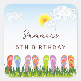 Farbenfrohe Flip Flops Spaß in der Sun Geburtstags Quadratischer Aufkleber