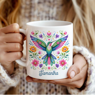 Farbenfrohe Flok-Kunst Kolibri Kaffeetasse