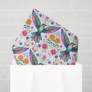 Farbenfrohe Flok-Kunst Kolibri Seidenpapier