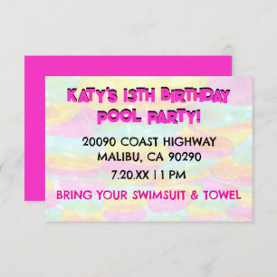 Farbenfrohe Floods 13. Geburtstag Pool Party Einladung