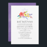 Farbenfrohe Flora Bat Mitzvah Einladung<br><div class="desc">Ausgereifte Wildblume Aquarellbäder Mitzvah Einladungen mit Akzenten von Pflaume,  ultra violett und Salbei Grün,  die schnell und einfach auf Ihre Event-Besonderheiten angepasst werden.</div>