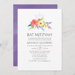 Farbenfrohe Flora Bat Mitzvah Einladung
