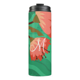 Farbenfrohe Flora und Blattrot auf Grün Thermosbecher