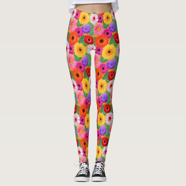 Farbenfrohe Floral Gerbera Daisies Fun Chic Botani Leggings (Vorderseite)
