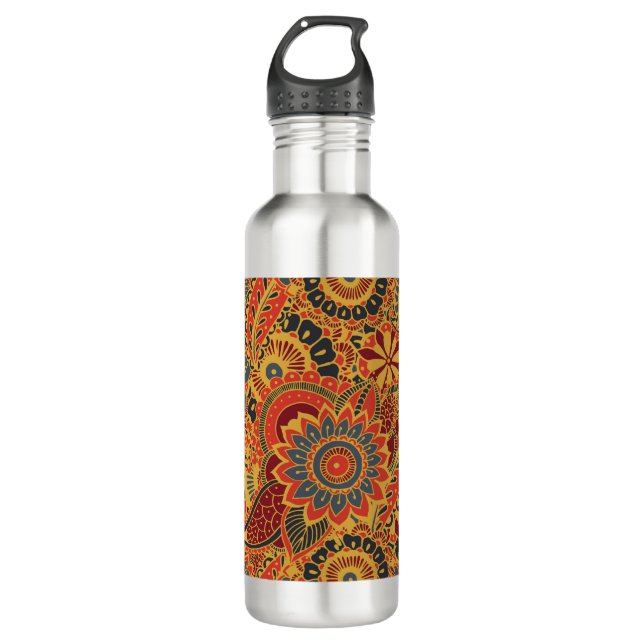 Farbenfrohe floral Mehndi Paisley Bootar Folk Must Edelstahlflasche (Vorderseite)