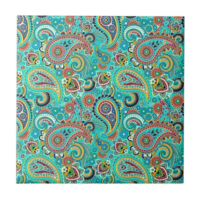 Farbenfrohe floral Retro Paisley Fliese (Vorderseite)