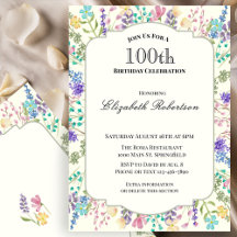 Farbenfrohe Florale 100. Geburtstagseinladung