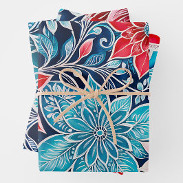 Farbenfrohe florale Batik Art Wrapping Paper Sheet Geschenkpapier Set
