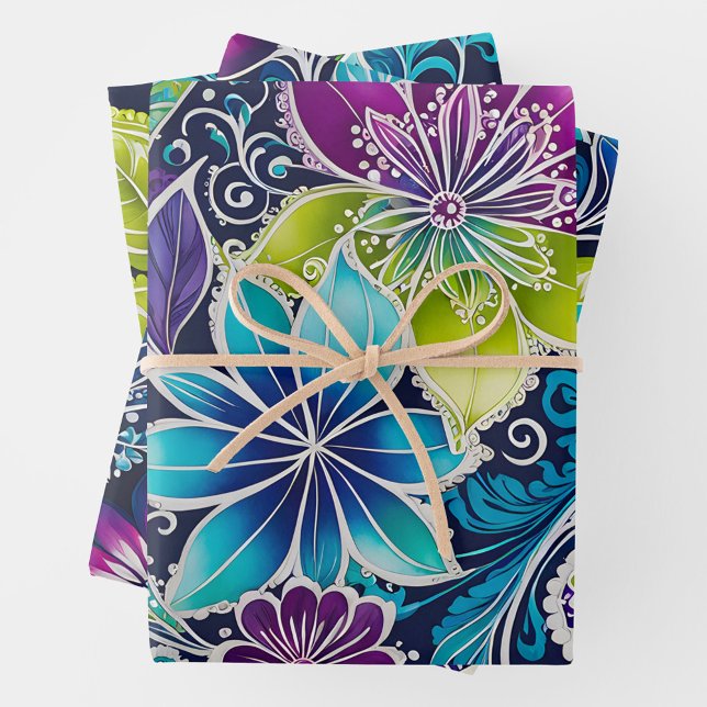 Farbenfrohe florale Batik Art Wrapping Paper Sheet Geschenkpapier Set (Von Creator hochgeladen)