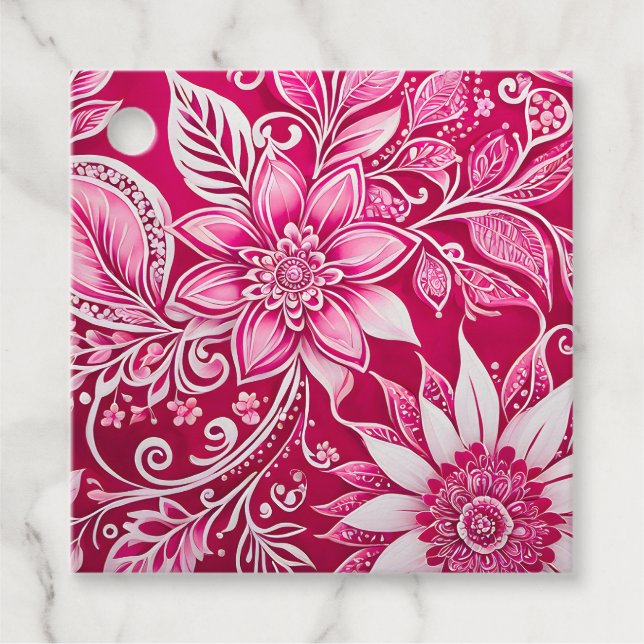 Farbenfrohe florale Batik Kunsttipps Geschenkanhänger (Vorderseite)