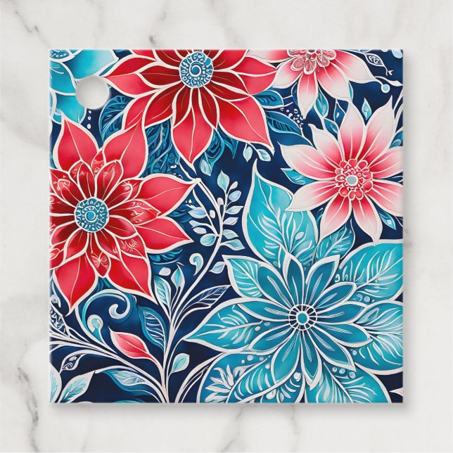 Farbenfrohe florale Batik Kunsttipps Geschenkanhänger (Vorderseite)