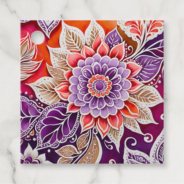 Farbenfrohe florale Batik Kunsttipps Geschenkanhänger (Vorderseite)