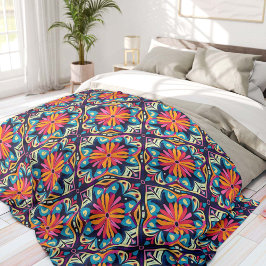 Farbenfrohe florale Diamanten Boheme Fleecedecke