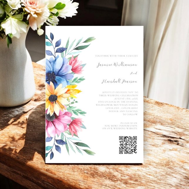farbenfrohe florale elegante qr code Hochzeitswebs Einladung (elegant floral wedding website qr code wedding invitation, fully editable to suite your needs. )