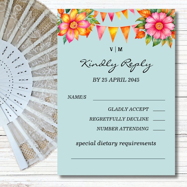 Farbenfrohe florale Fiesta Mexican Wedding RSVP Ca (Von Creator hochgeladen)