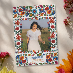 Farbenfrohe Florale Fiesta Stickerei Foto-Abschlus Ankündigung