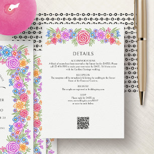 Farbenfrohe florale Fiesta Wedding Details Begleitkarte