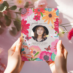 Farbenfrohe Florale Foto-Abschlusskarten Einladung