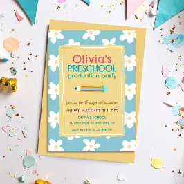 Farbenfrohe Florale Foto-Vorschul-Abschlussfeier Einladung