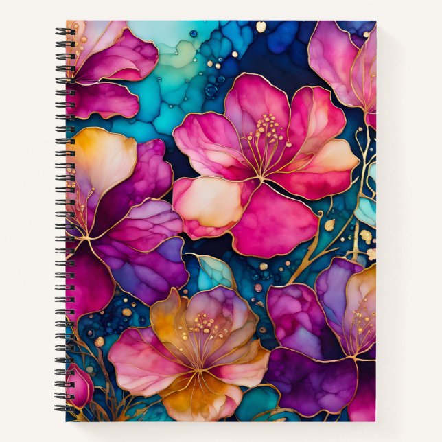 Farbenfrohe florale Ink Art Spirituosen Notebook Notizbuch (Vorderseite)