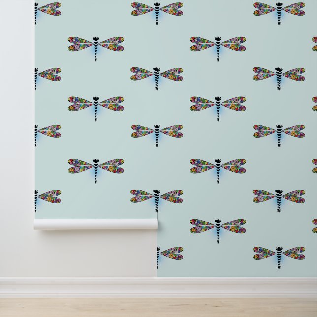 Farbenfrohe florale Libellen-Design Tapete (Anwendung)