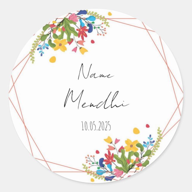 Farbenfrohe florale Mendhi Gefallen Aufkleber (Vorderseite)
